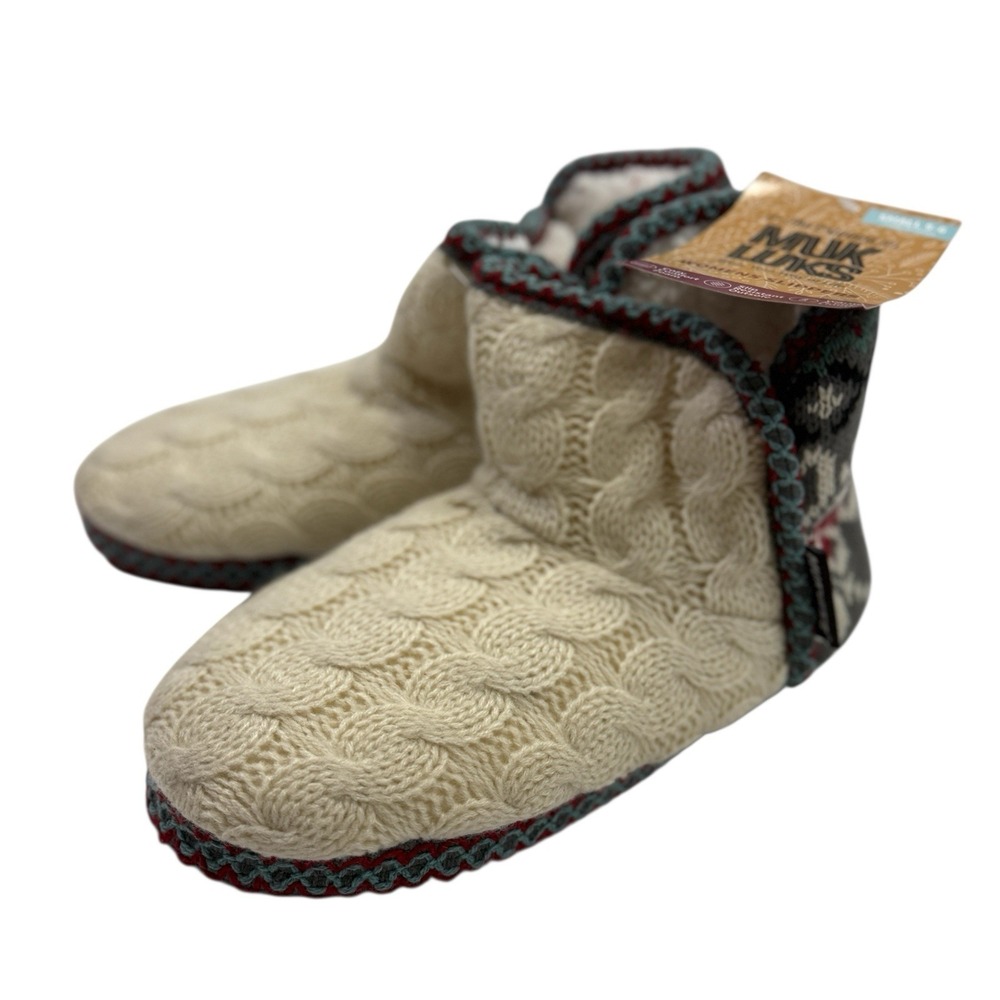 NWT Muk Lucks Knit Bootie House Slippers Fair Isle Sz S 5-6 Warm Lining Non-Slip